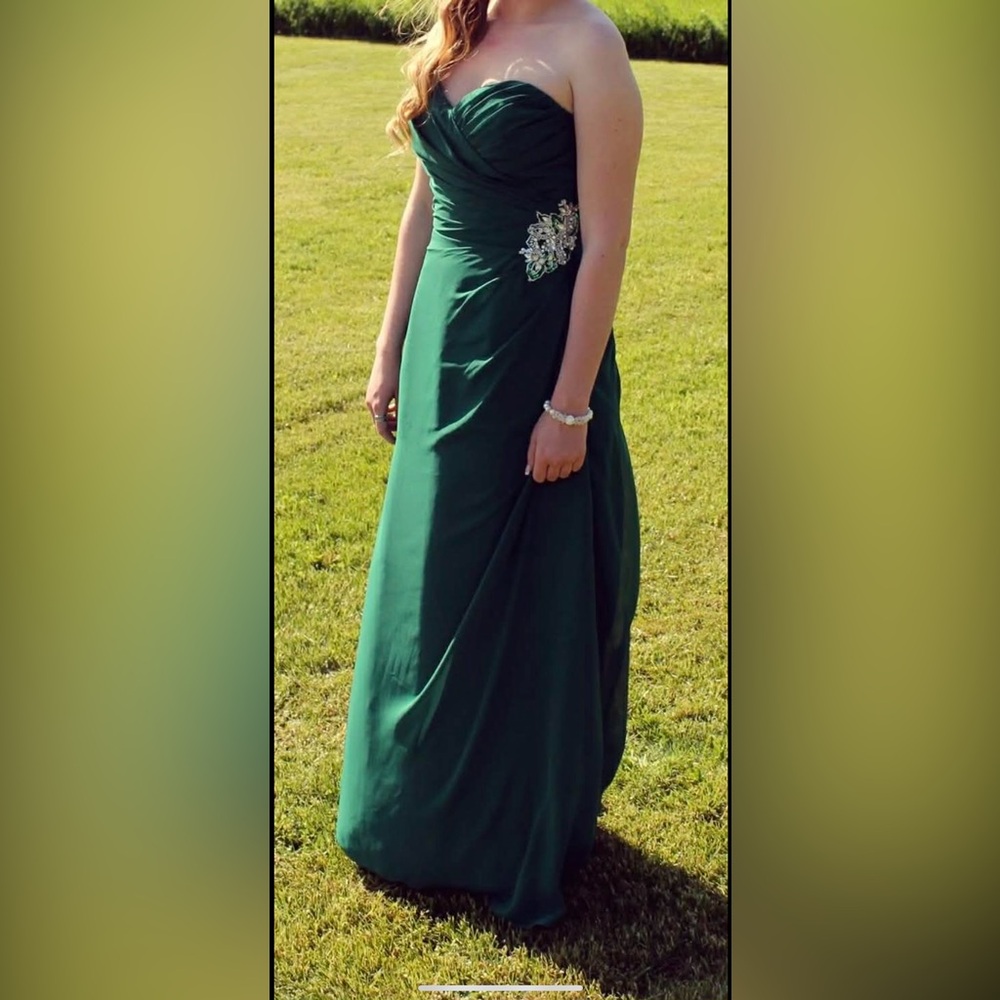 Forest / Pine Green Prom Gown with Rhinestone Detail